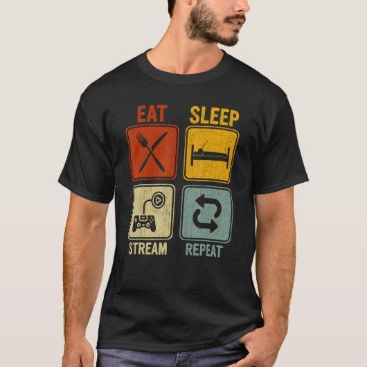 T-shirt Rétro Sarcastique Pour Streamer Manger Sleep Strea (Devant)