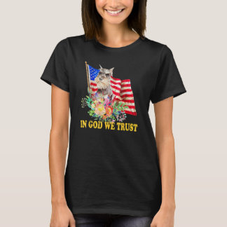 T-shirt Retro Schnauzer Us Flag In God We Trust July 4th U
