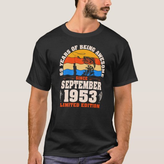T-shirt Rétro Septembre 1953 69 Année Pêche 69th Bir (Devant)