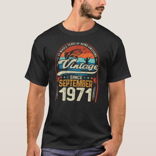 T-shirt Rétro Septembre 1971 51 Année Pêche 51st Bir (Devant)