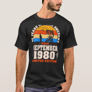 T-shirt Rétro Septembre 1980 42 Année Vieux Pêche 42e Bir