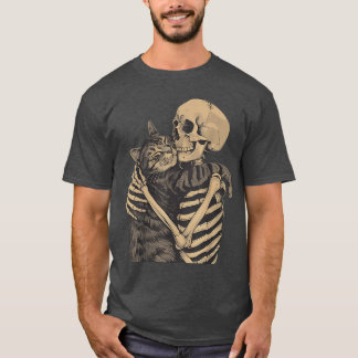 T-shirt Retro Skeleton Hugging Cat for Cat Lovers Hallowee
