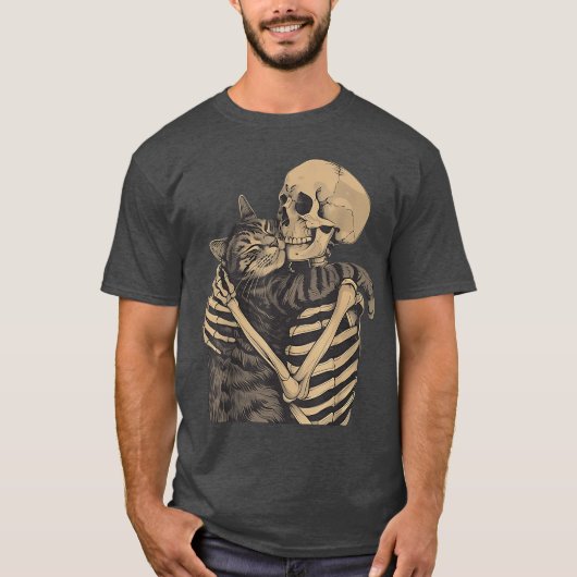 T-shirt Retro Skeleton Hugging Cat for Cat Lovers Hallowee (Devant)