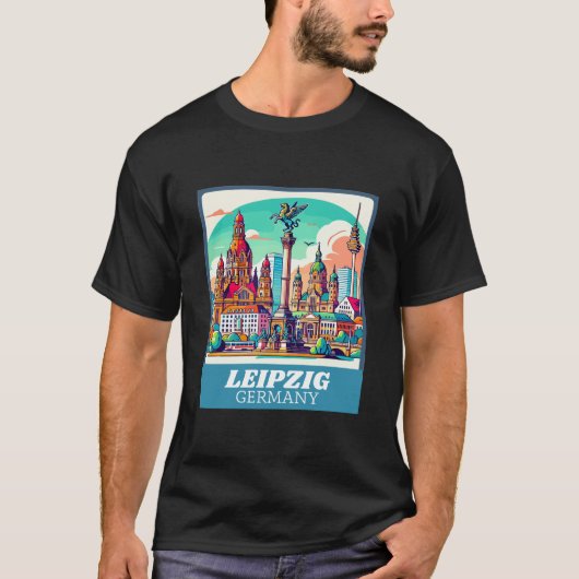 T-shirt Rétro Skyline Leipzig (Devant)