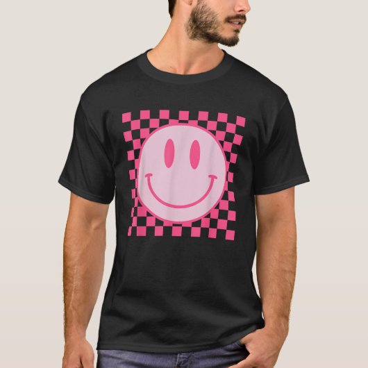 T-shirt Retro Smile Face Checkered Pattern Preppy Aestheti (Devant)