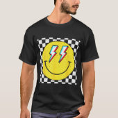 T-shirt Retro Smile Face Checkered Pattern Preppy Happy Fa (Devant)