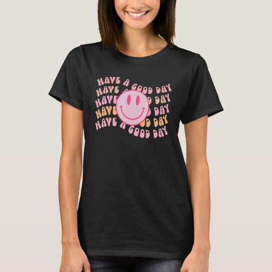 T-shirt Retro Smile Face Pink Smile Face  Preppy Trendy Co (Devant)