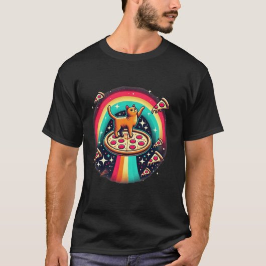 T-shirt Retro Space Cat Pizza Rainbow Cat Galaxy Funny Kit (Devant)