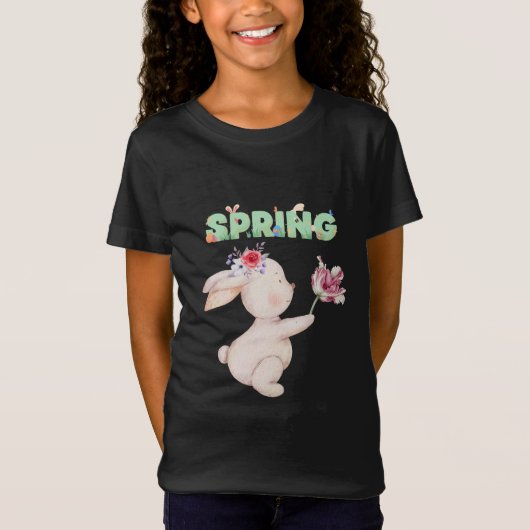 T-Shirt Retro Spring Bunny with Tulip Graphic Tee (Devant)