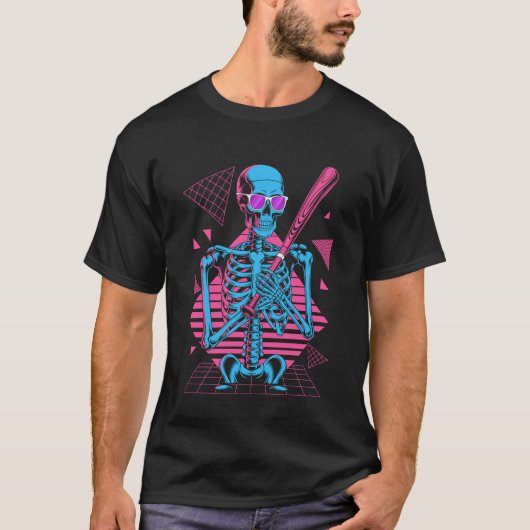 T-shirt Rétro Squelette Baseball Graphique Halloween des a (Devant)
