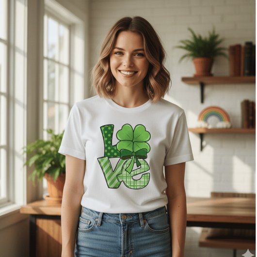 T-shirt Retro St Patrick's Day Love Clover Green Plaid 