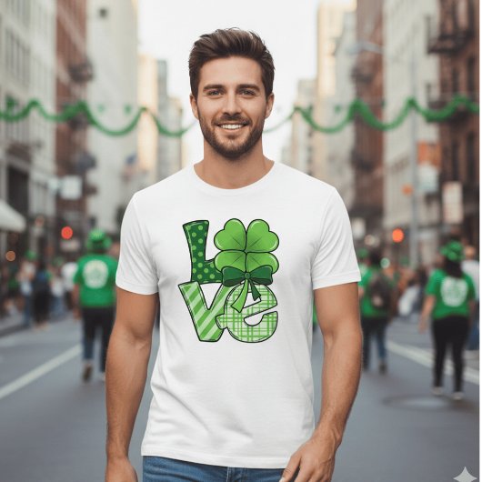 T-shirt Retro St Patrick's Day Love Clover Green Plaid 