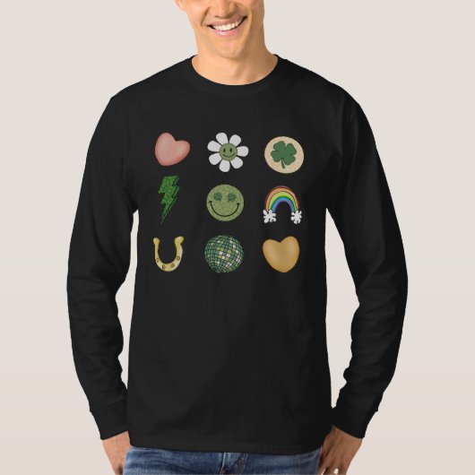 T-shirt Retro St Patricks Day Lucky Vibes Shamrock For Men (Devant)