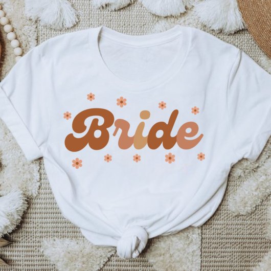 T-shirt Retro Style Bride with Brown Flowers
