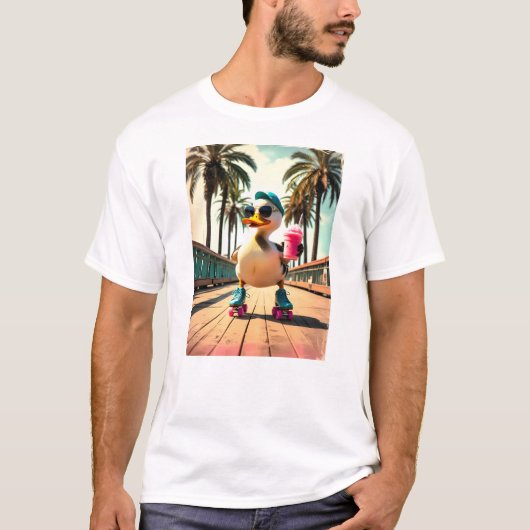 T-shirt Retro Summer Funny Roller Duck (Devant)