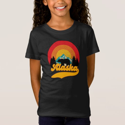 T-Shirt Retro Sunset Alaska Juneau Bear Mountains Wild AK (Devant)