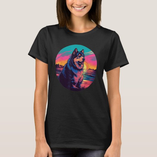 T-shirt Retro Sunset Alaskan Malamute Dog (Devant)