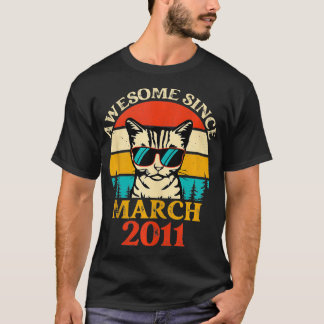 T-shirt Retro Sunset Awesome Depuis Mars 2011 Anniversaire