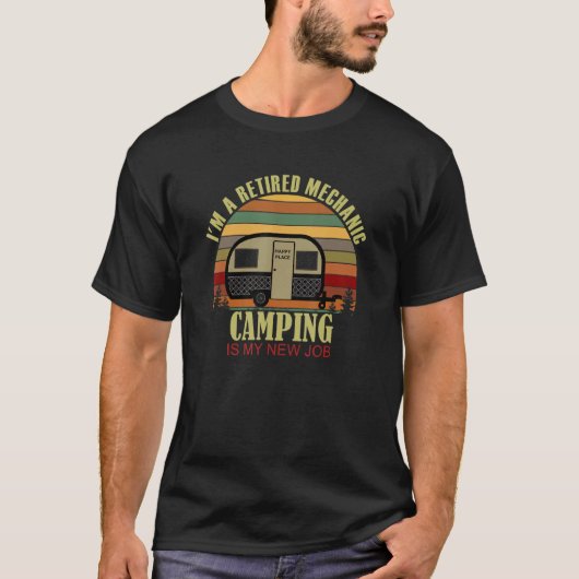 T-shirt Retro Sunset Camper Retired MECHANIC New Job Campi (Devant)