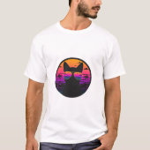 T-shirt Retro Sunset Cat Aviator Sunglasses Vaporwave  (Devant)