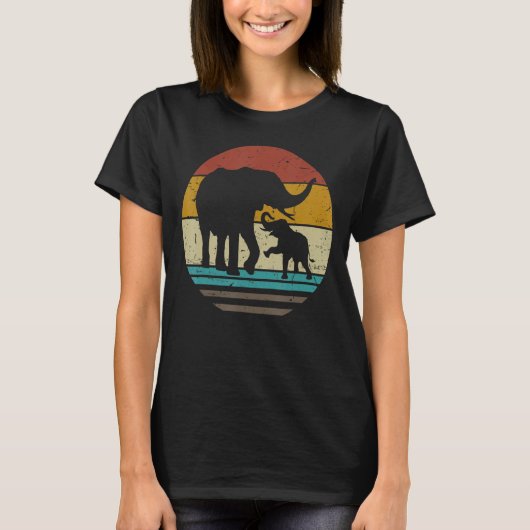 T-shirt Retro Sunset Cute Elephants Maman Bébé Zoologiste (Devant)