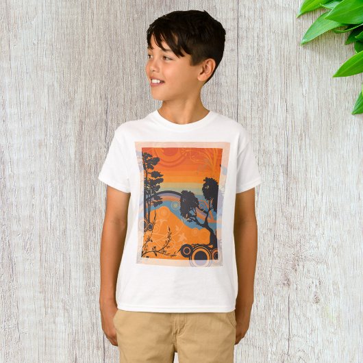 T-shirt Retro Sunset Forest Paysage Abstrait