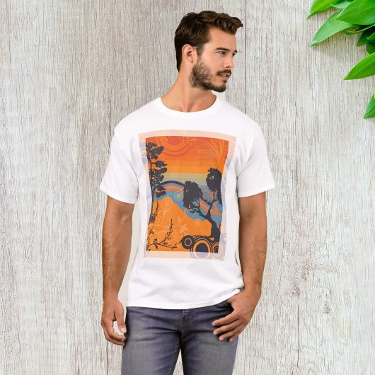 T-shirt Retro Sunset Forest Paysage Abstrait