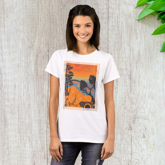 T-shirt Retro Sunset Forest Paysage Abstrait