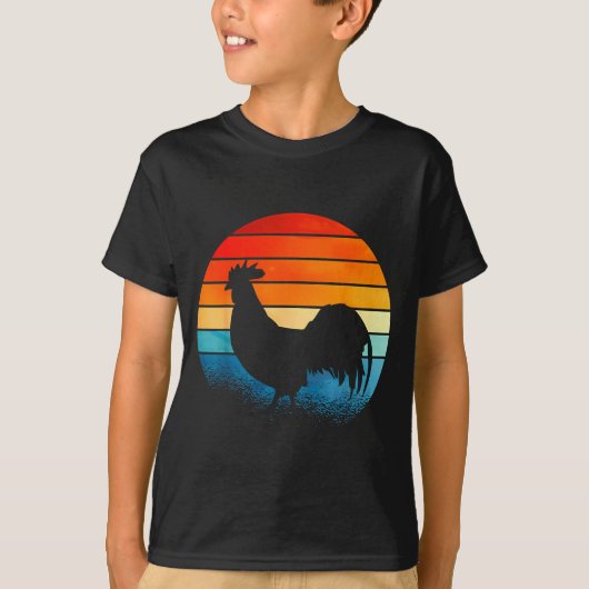 T-shirt Retro Sunset Rooster Chicken Lover (Devant)