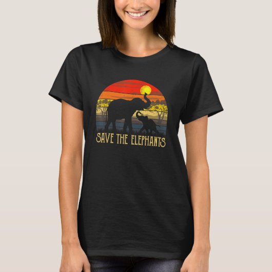 T-shirt Retro Sunset Sauvez Les Éléphants Afrique Animaux (Devant)