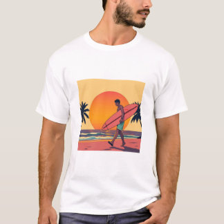 T-Shirt Retro Sunset Surfer Beach