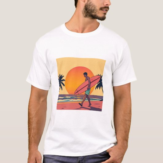 T-Shirt Retro Sunset Surfer Beach (Devant)
