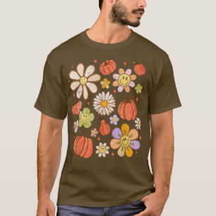 T-shirt Retro Super Happy Fall Fleurs Citrouilles Cosy Sea