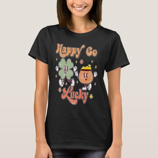 T-shirt Retro Super Happy Go Lucky Shamrock Clover St Pa (Devant)