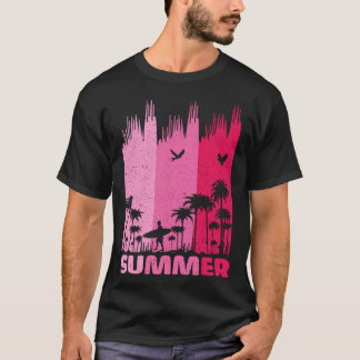 T-shirt Retro Surf Vintage Summer Palm Tree Voyage en fami