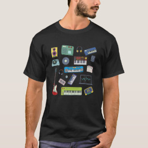 T-shirt Retro Synthétiseur Guitare producteur de musique T