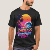 T-shirt rétro synthwave 80s coucher de soleil surf (Devant)