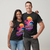 T-shirt rétro synthwave 80s coucher de soleil surf (Unisexe)