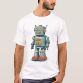 T-shirt Retro Tin Robot — 1950s Cartoon Mech with Red Boot (Devant)