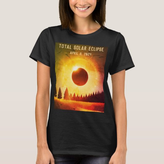 T-shirt Rétro Total éclipse solaire 8 avril 2024 paysage (Devant)