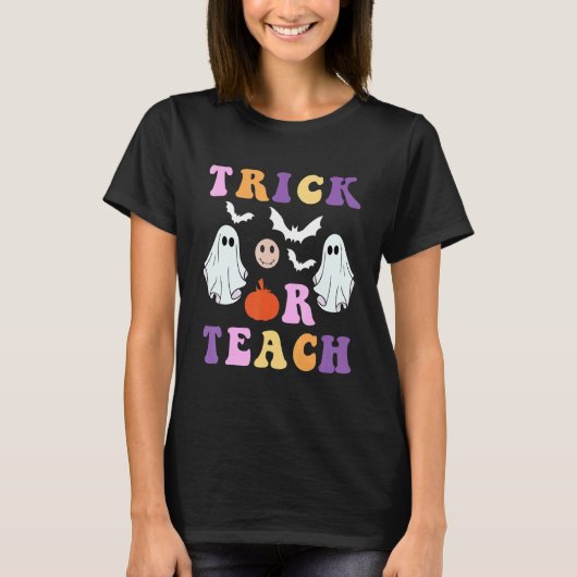 T-shirt Retro Trick Or Teach Ghost Teacher Halloween Costu (Devant)