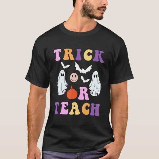 T-shirt Retro Trick Or Teach Ghost Teacher Halloween Costu (Devant)