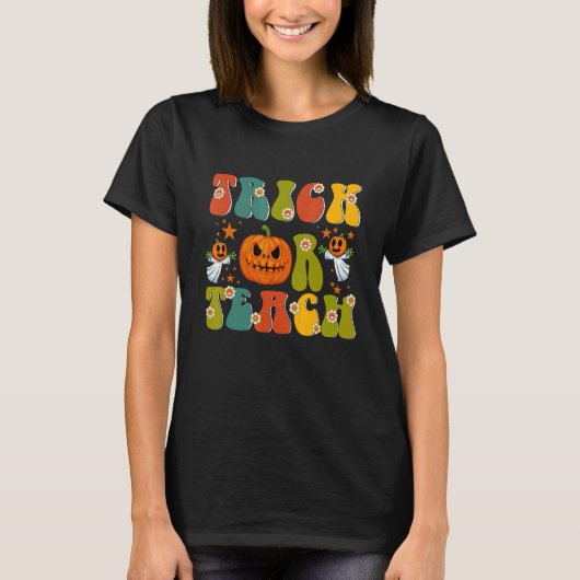T-shirt Retro Trick Or Teach Ghost Teacher Halloween Costu (Devant)