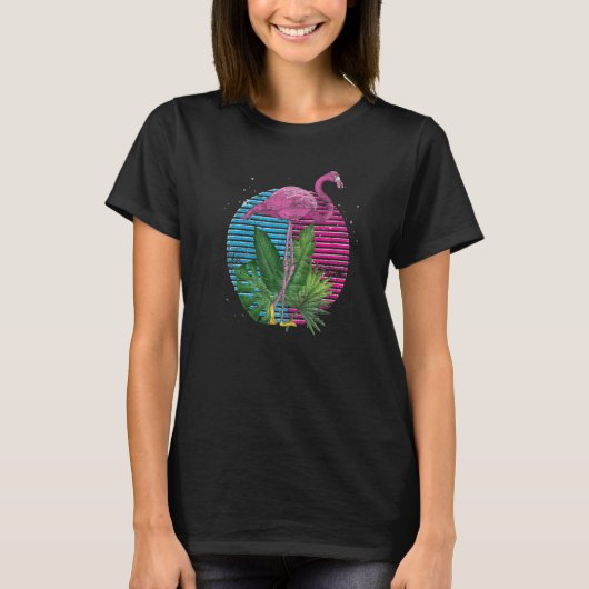 T-shirt Retro Tropical Animal Exotic Bird Pink Flamingo (Devant)