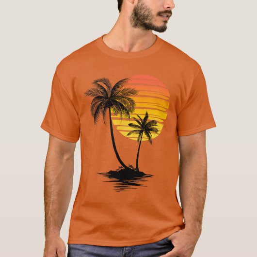 T-shirt Retro Tropical Palm Trees Sunset Beach Summer Vaca (Devant)