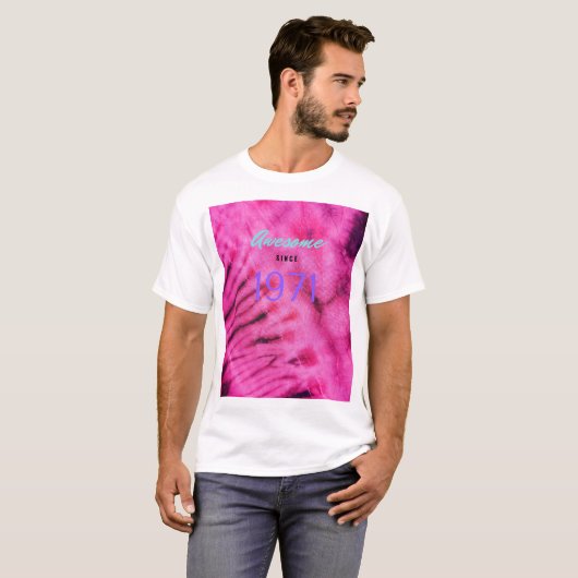 T-shirt Retro Tye Dye "Awesome Depuis 1971" (Devant entier)