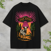 T-shirt Retro UFO Cow Alien Forest Scene Funny Sci-Fi
