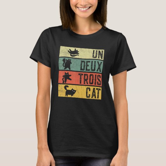 T-shirt Retro Un Deux Trois Ca Kitty Chat Français (Devant)