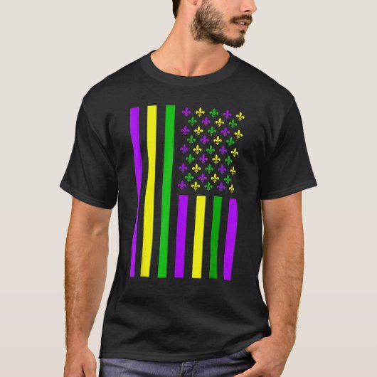 T-shirt Retro US Mardi Gras Flag Mardi Gras American Men W (Devant)