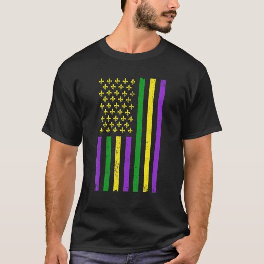 T-shirt Retro US Mardi Gras Flag Mardi Gras American Men W (Devant)